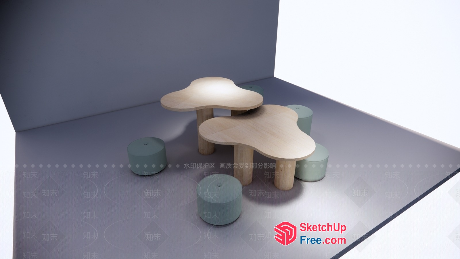Modern Minimalist Furniture Set With Natural Wood And Soft Pastel Colors 3D SketchUp File