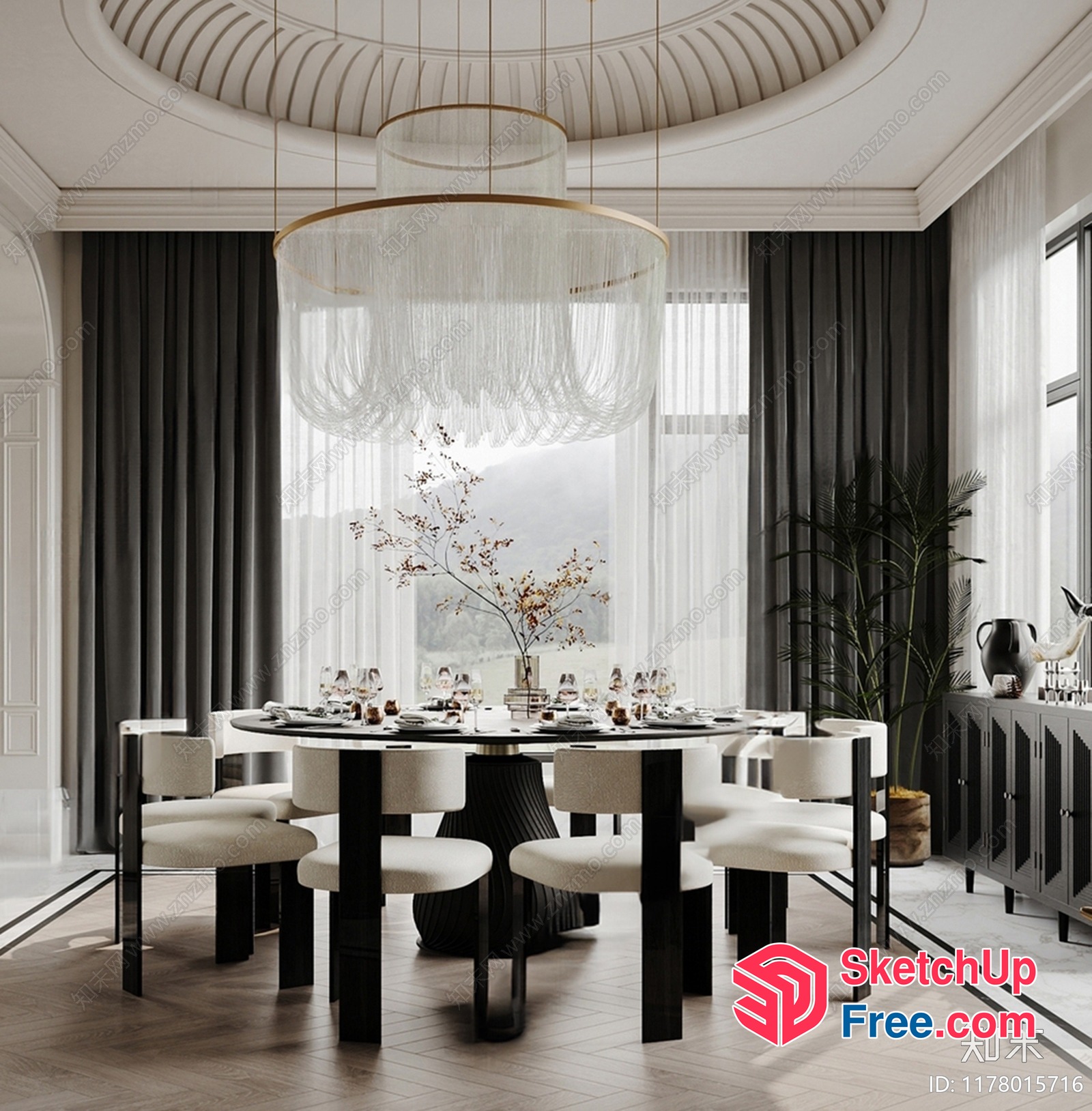 Elegant Dining Room With Modern Lighting And Stylish Furniture 3D SketchUp File