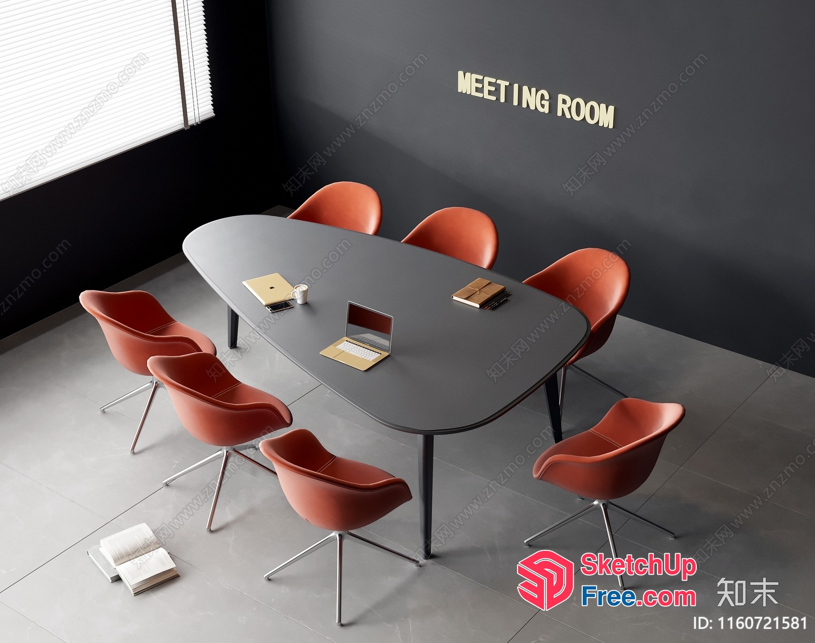 Meeting Room With Dark Grey Walls And Orange Chairs 3D SketchUp File