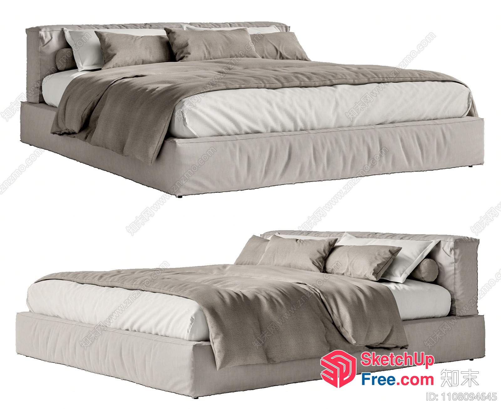 Modern Bed Designs With Pillows And Bedding 3D SketchUp File