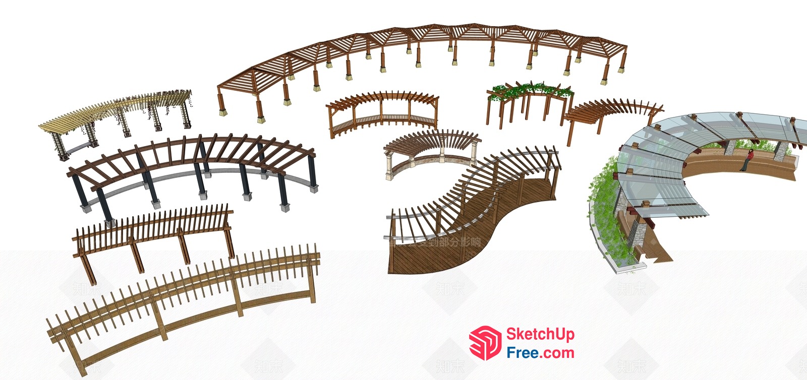 Curved Wooden Pergola Designs For Outdoor Spaces 3D SketchUp File