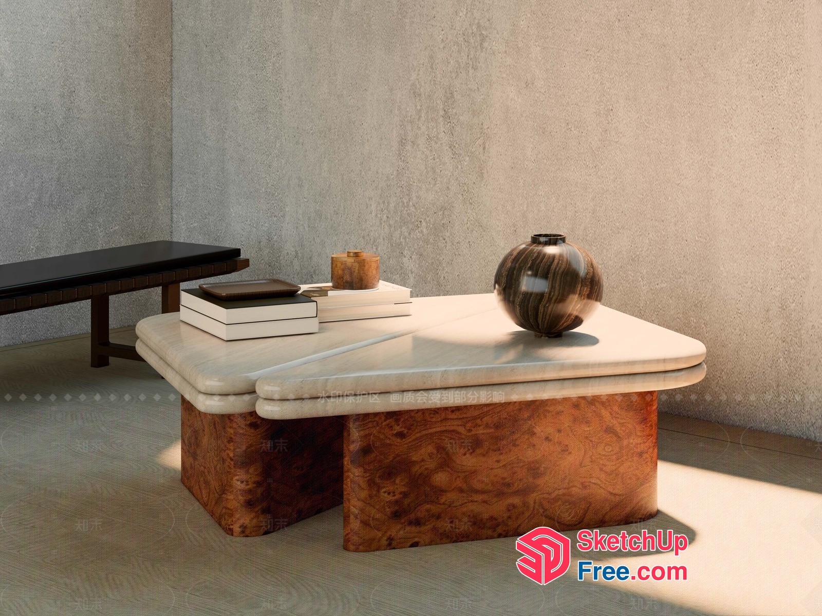 Modern Minimalist Living Room With Natural Wood And Marble 3D SketchUp File