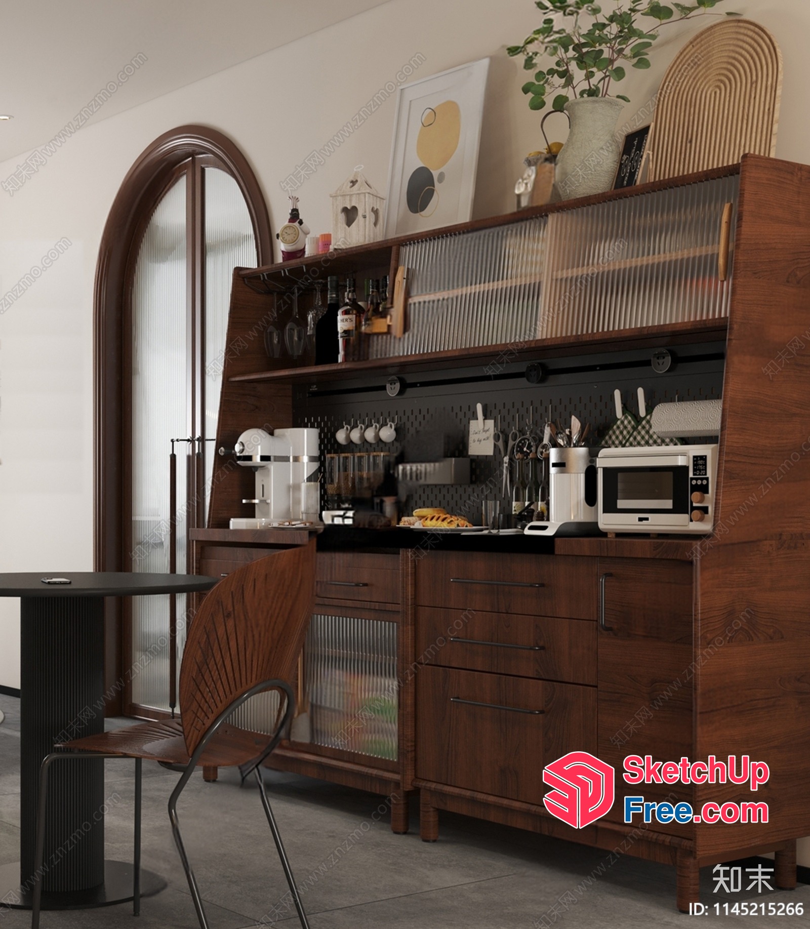 Modern Kitchen With Wooden Cabinets And Glass Doors 3D SketchUp File