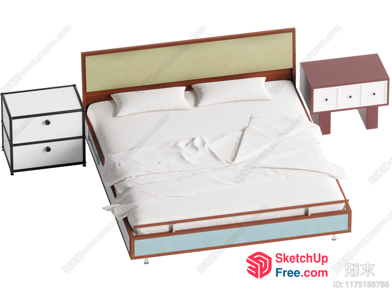 Modern Minimalist Bed And Nightstands 3D SketchUp File