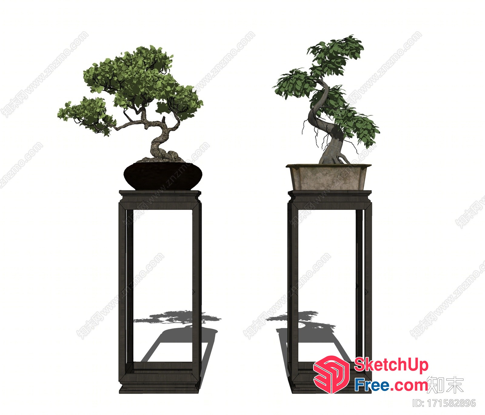 Two Potted Trees On Pedestals 3D SketchUp File