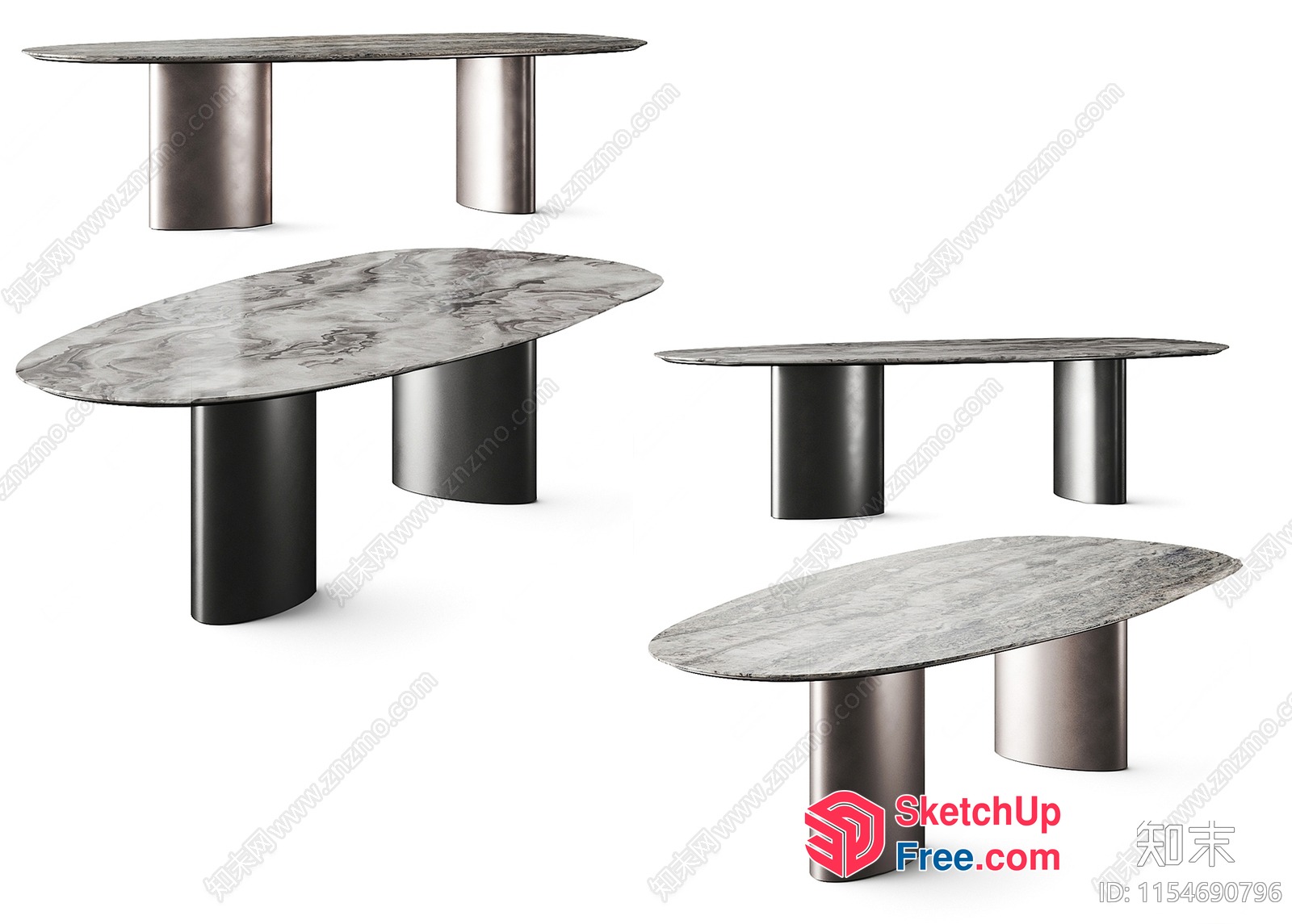 Modern Oval Coffee Tables With Marble Tops 3D SketchUp File
