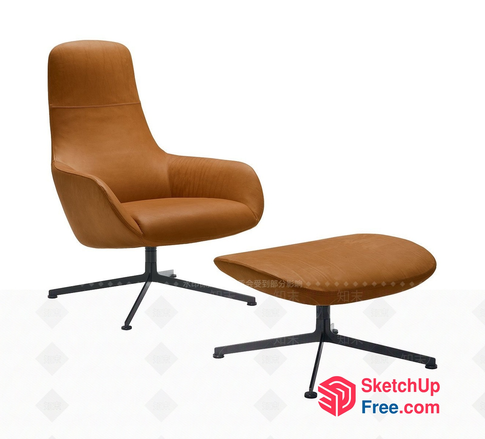 Elegant Leather Chair And Ottoman Set 3D SketchUp File