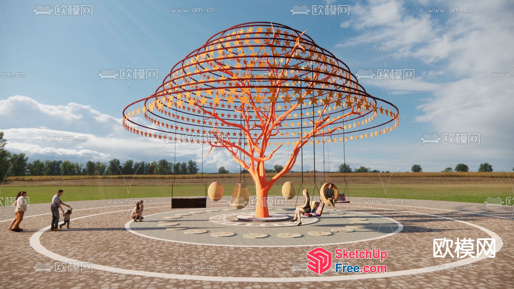 Tree With Hanging Chairs And Swings 3D SketchUp File
