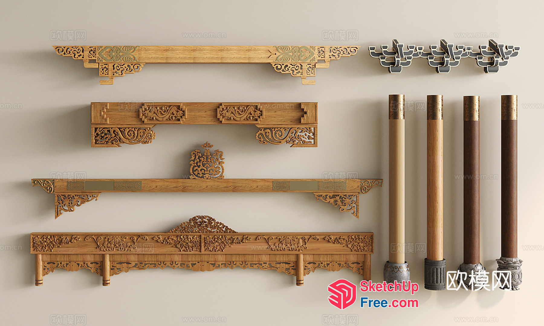 Intricate Carved Wooden Architectural Elements 3D SketchUp File