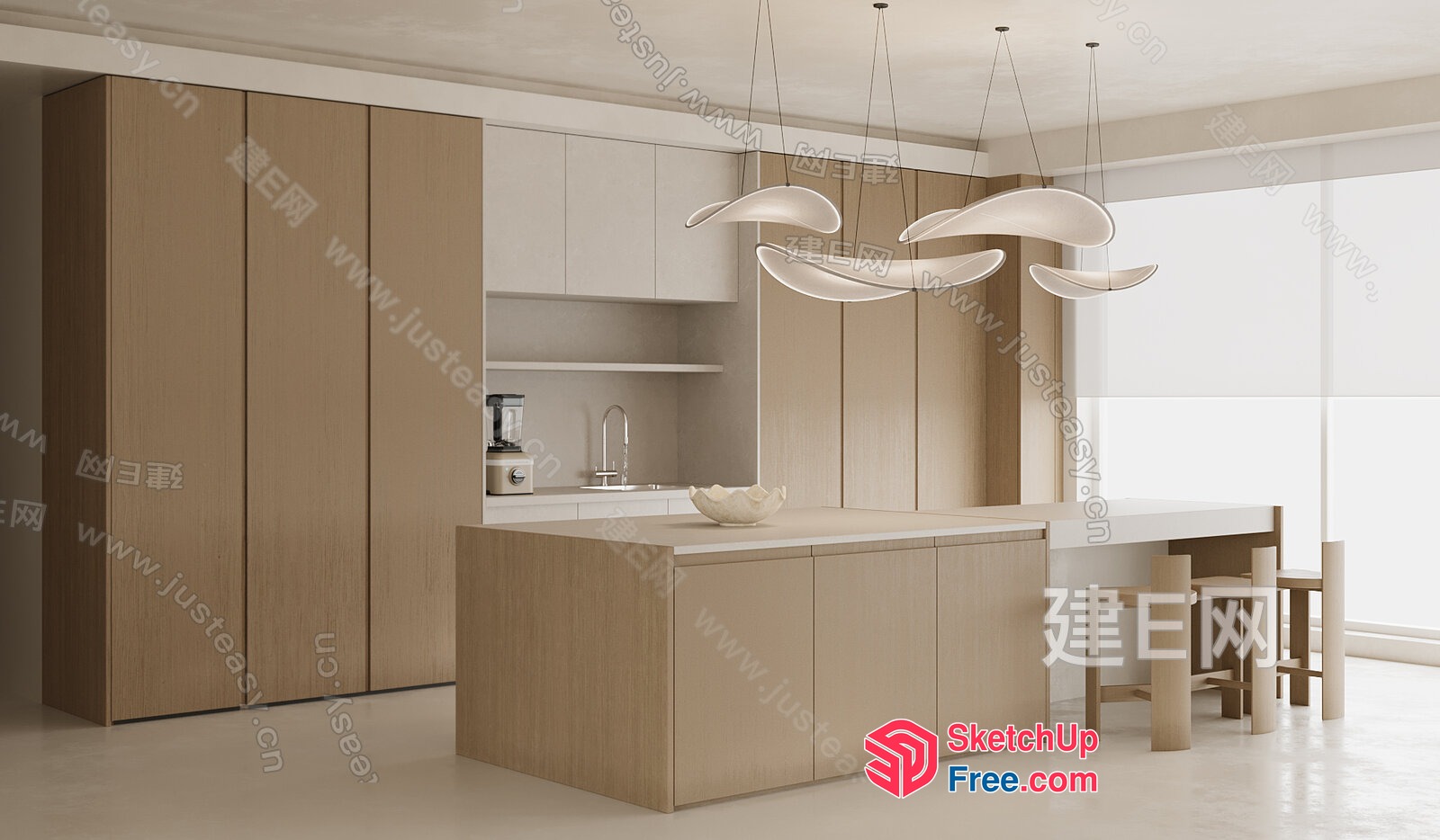 Modern Minimalist Kitchen Design With White And Wood Accents 3D SketchUp File