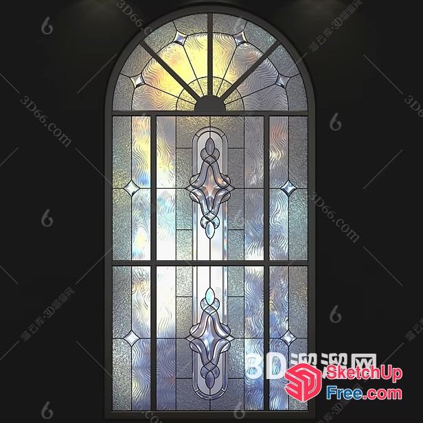 Elegant Arched Window With Ornate Glass Panels 3D SketchUp File