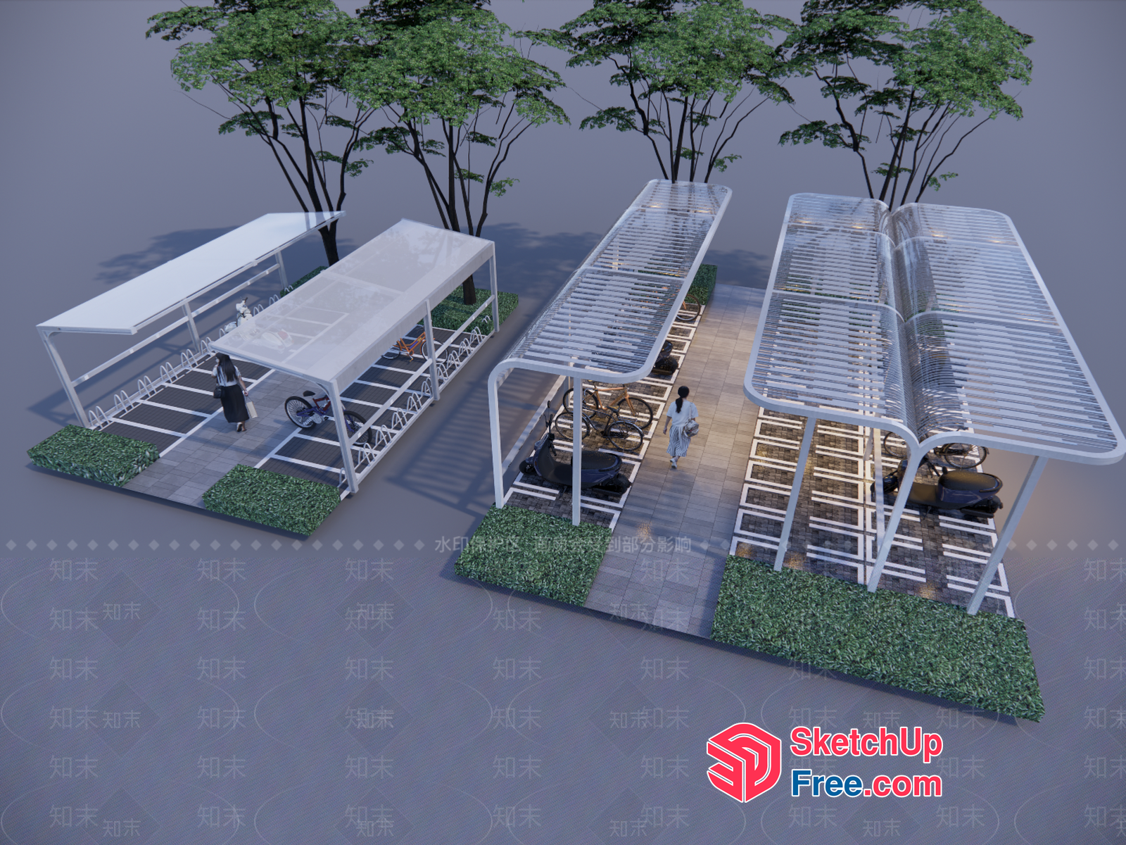 Modern Outdoor Seating Area With Clear Roof And Lush Greenery 3D SketchUp File