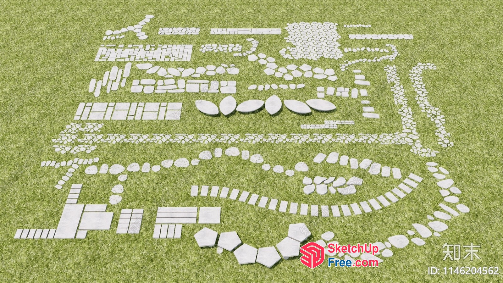 A Collection Of Various Shapes And Designs On A Green Surface 3D SketchUp File