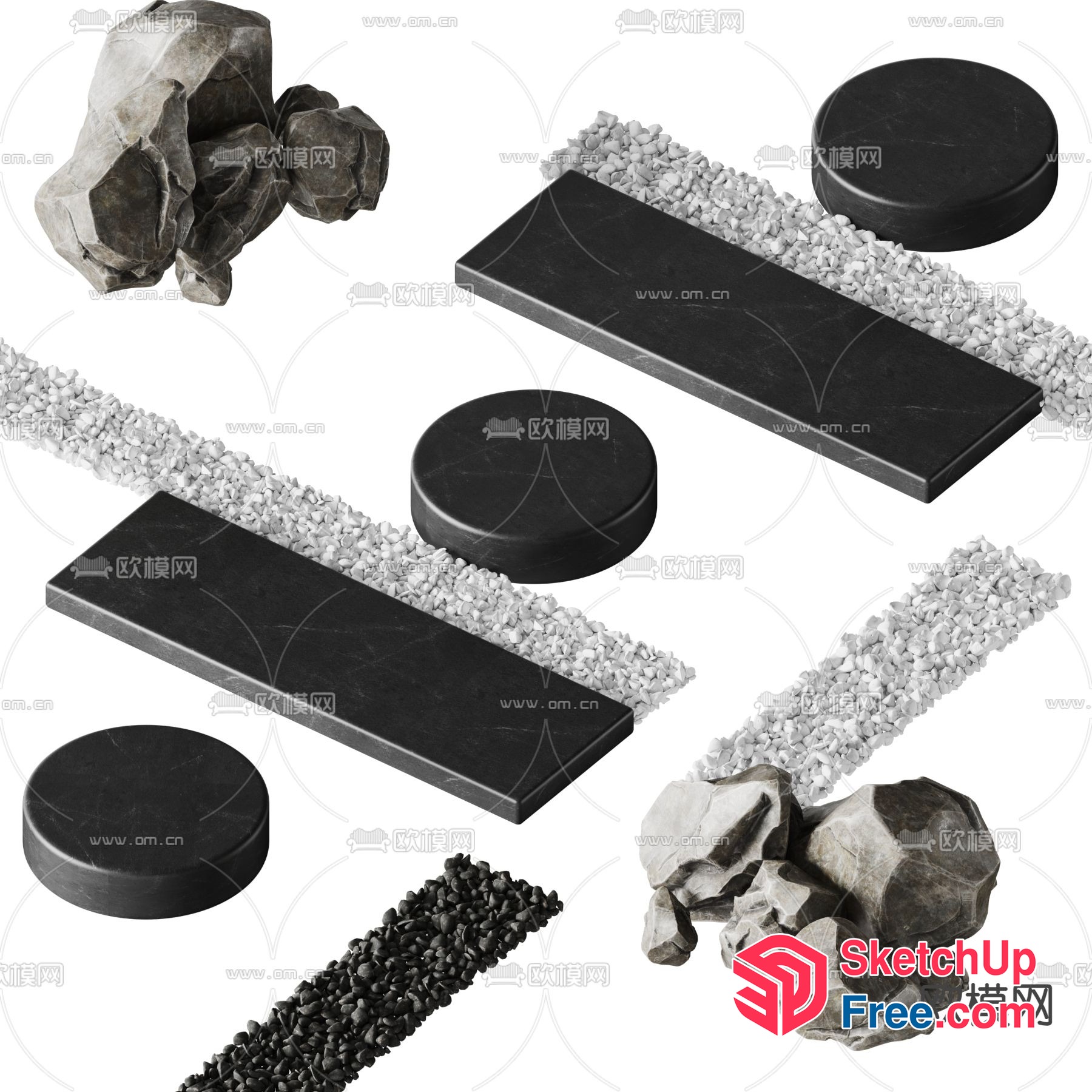 Black And White Decorative Pebbles And Stones 3D SketchUp File