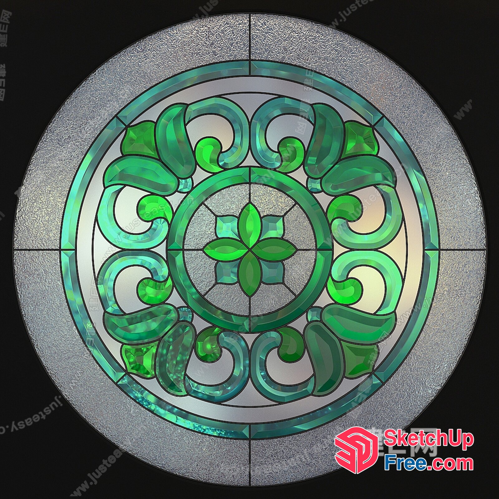 Vibrant Green Glass Mosaic Mandala 3D SketchUp File