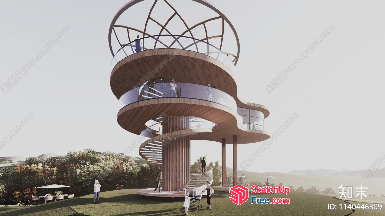 Futuristic Spiral Staircase With Glass Balcony 3D SketchUp File