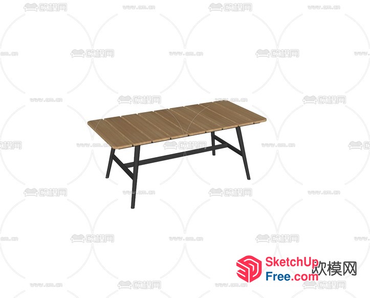 Rectangular Table With Black Metal Frame And Wooden Top 3D SketchUp File