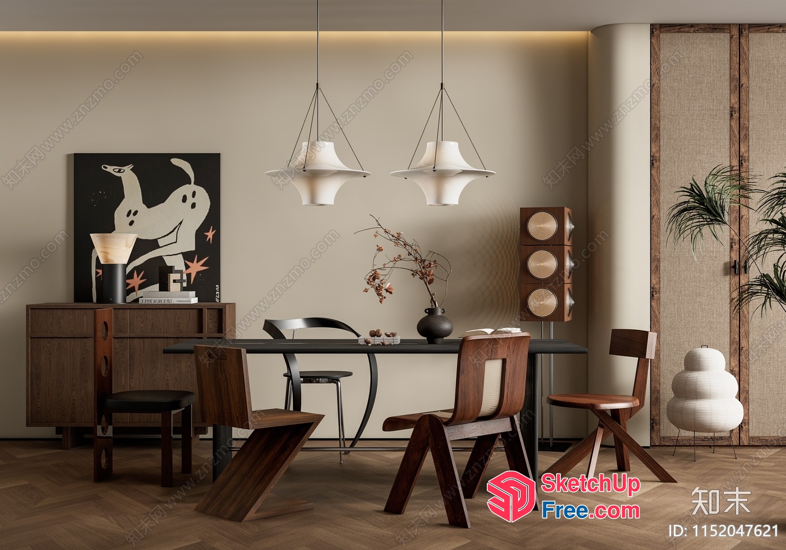 Modern Dining Room With Mid-Century Furniture And Minimalist Lighting 3D SketchUp File