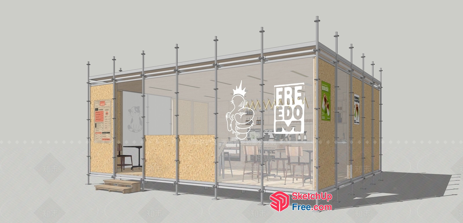 Modern Minimalist Glass And Wood Office Building 3D SketchUp File