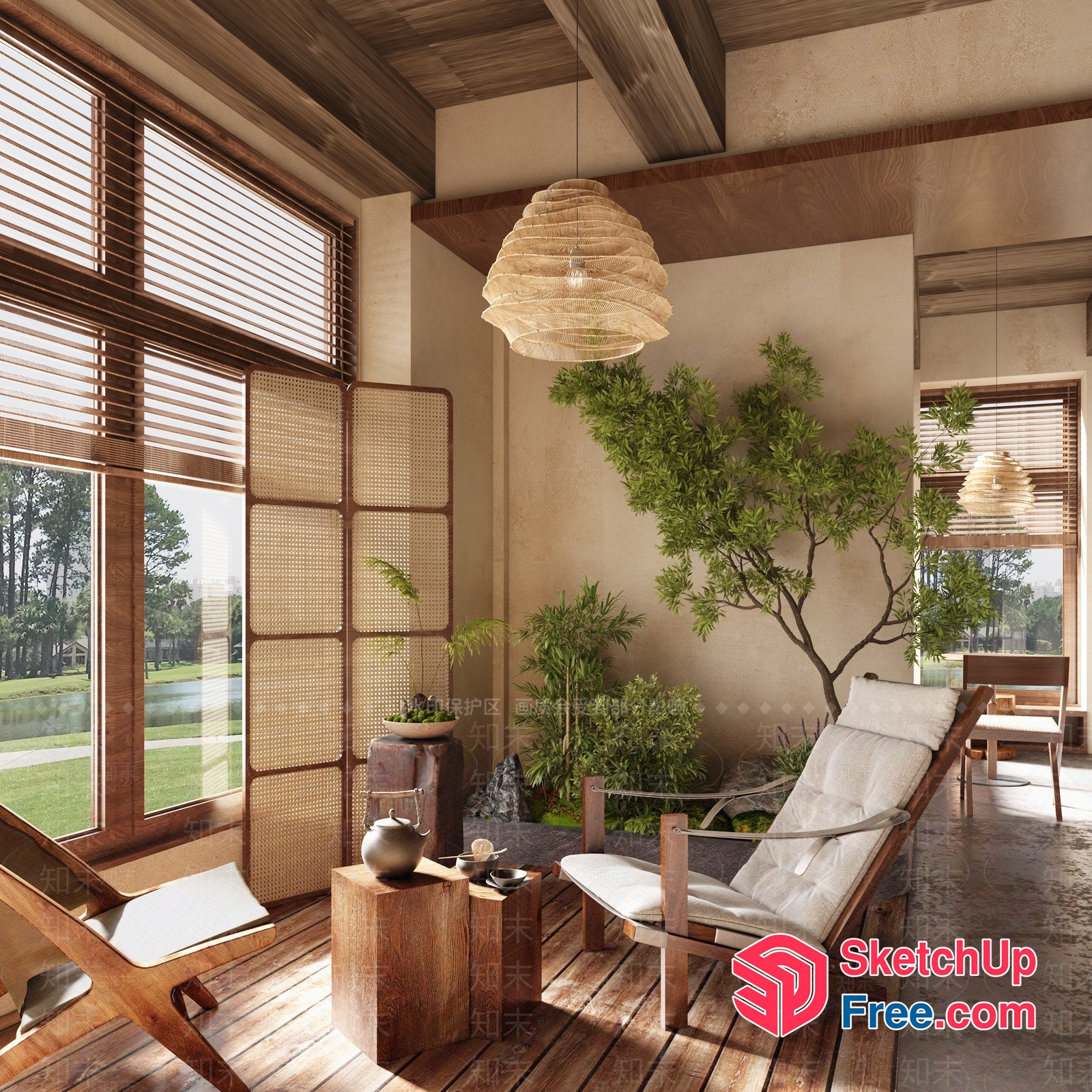 Elegant Japanese-Inspired Sunroom With Natural Light 3D SketchUp File