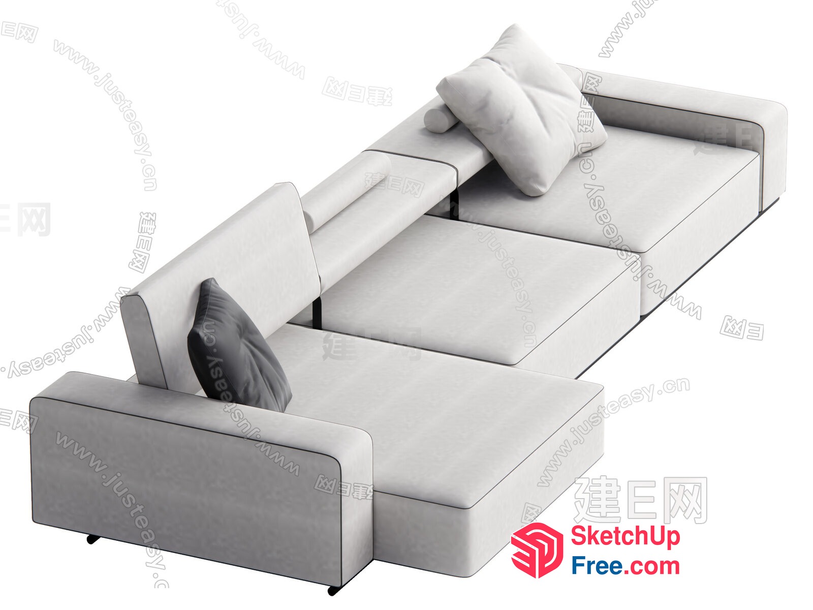 Modern White Sofa With Pillows And L-Shaped Design 3D SketchUp File