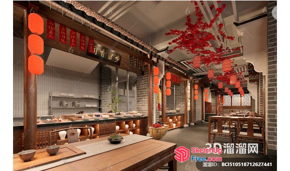 Traditional Chinese Restaurant Interior 3D SketchUp File