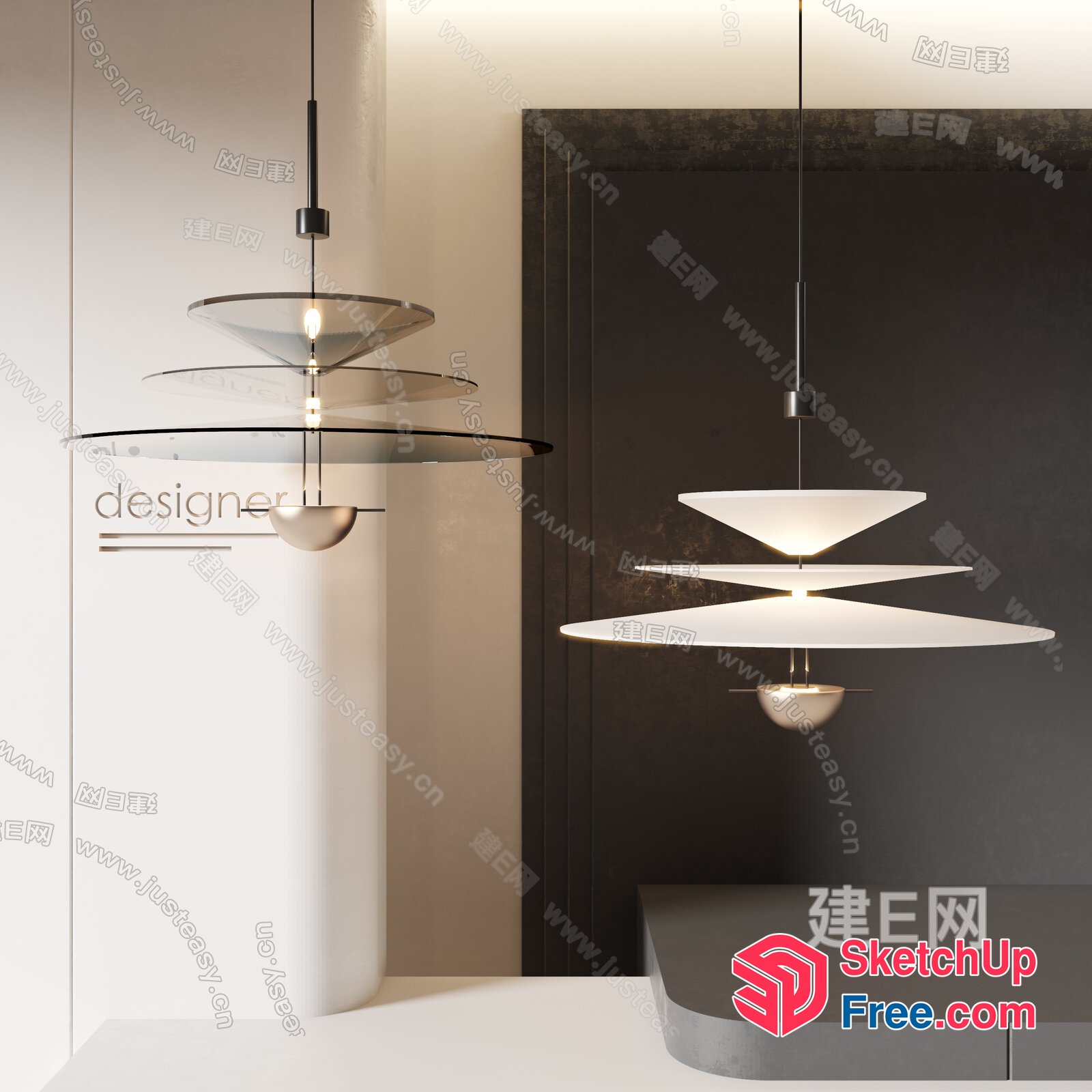 Sleek Modern Hanging Light Fixtures 3D SketchUp File
