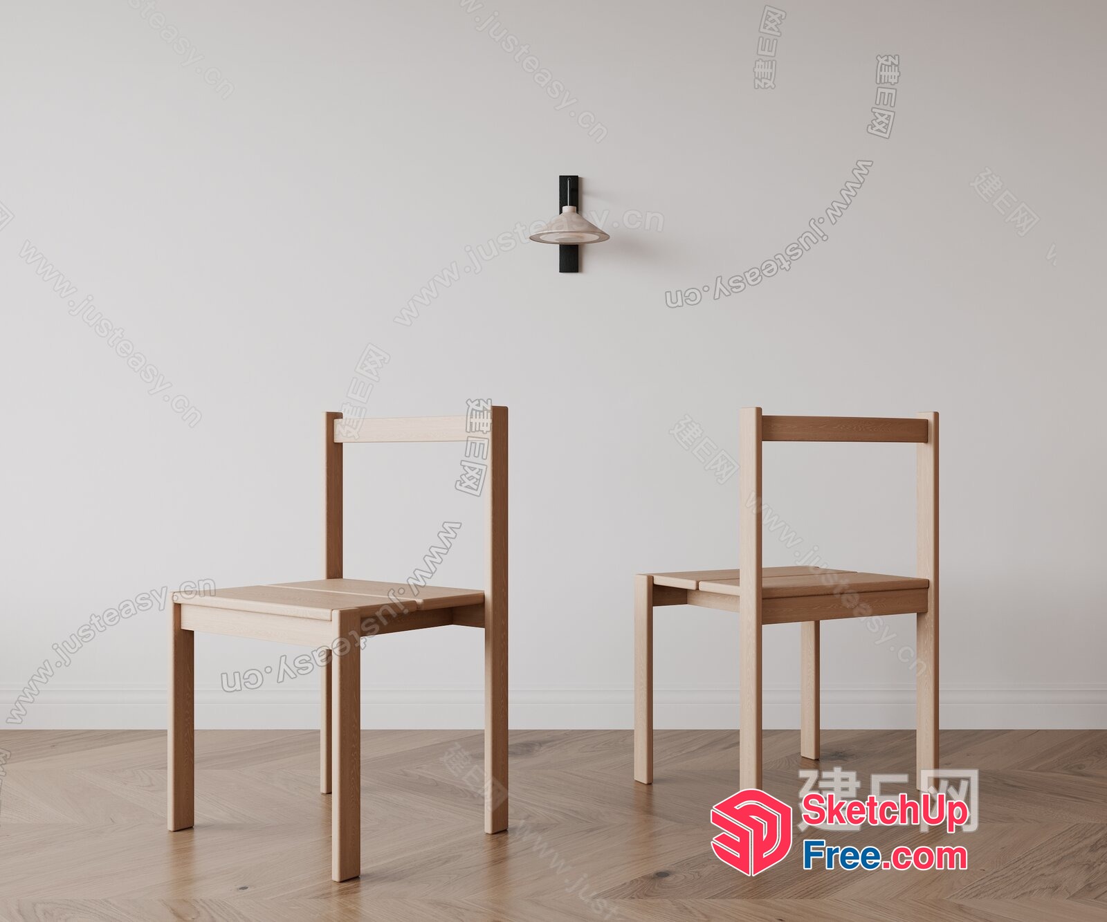 Simple Wooden Chairs In Minimalist Setting 3D SketchUp File