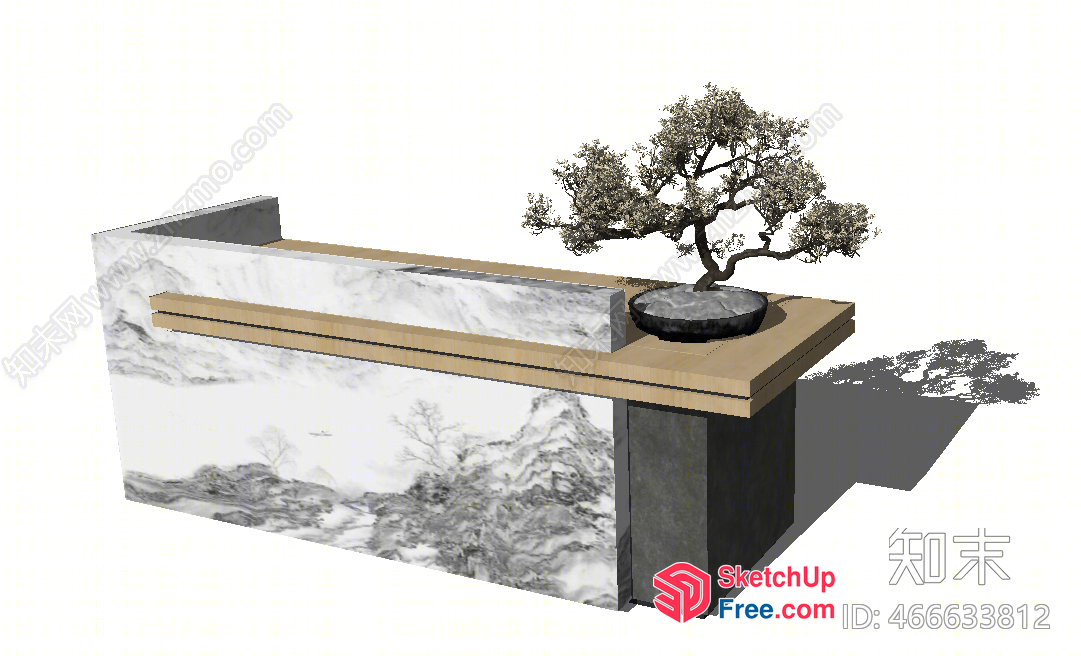 Bonsai Tree On A Marble And Wood Tabletop 3D SketchUp File