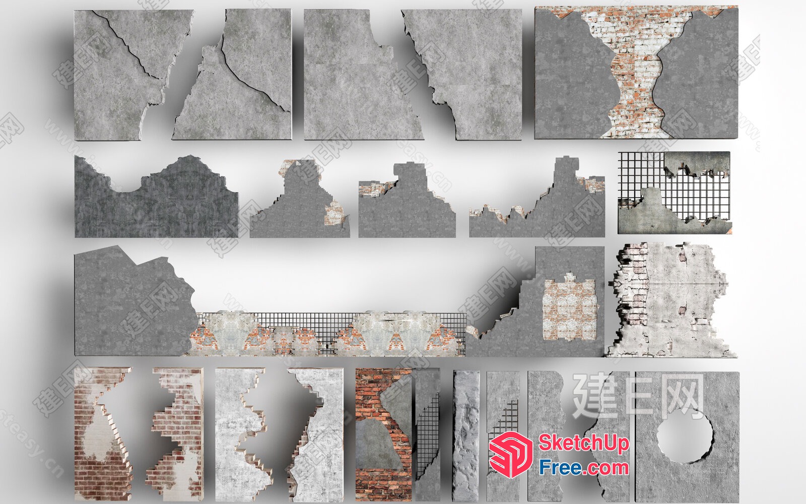 Damaged Wall Fragments 3D SketchUp File
