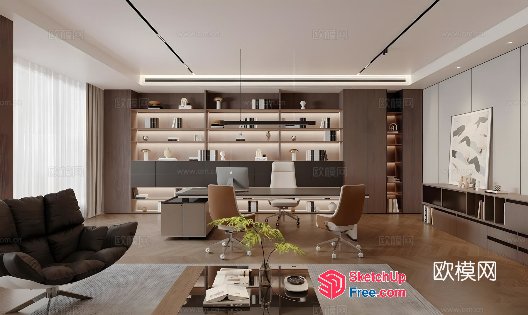 Modern Office Interior With Sleek Furniture And Lighting 3D SketchUp File