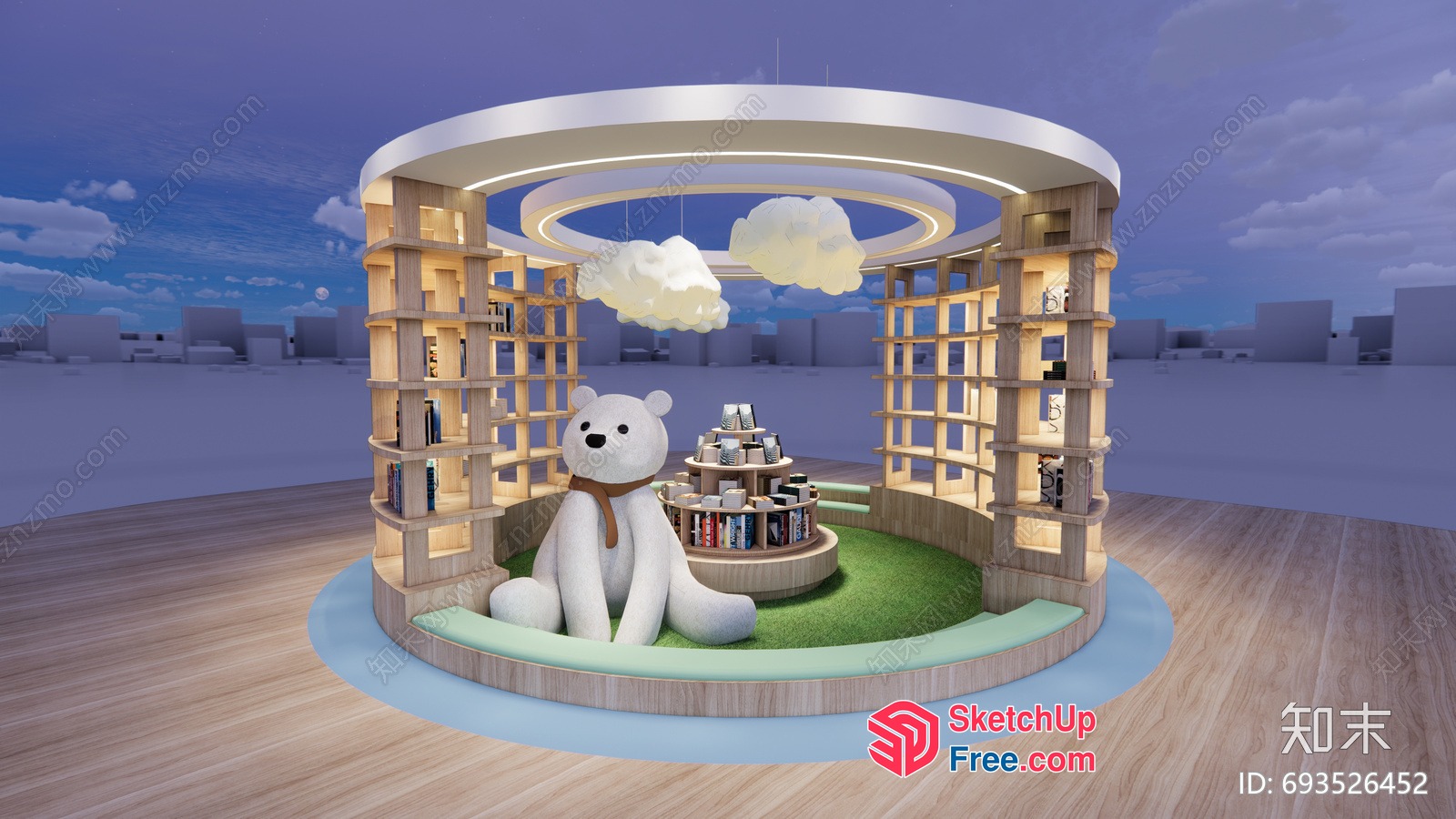 Circular Library With A White Bear 3D SketchUp File