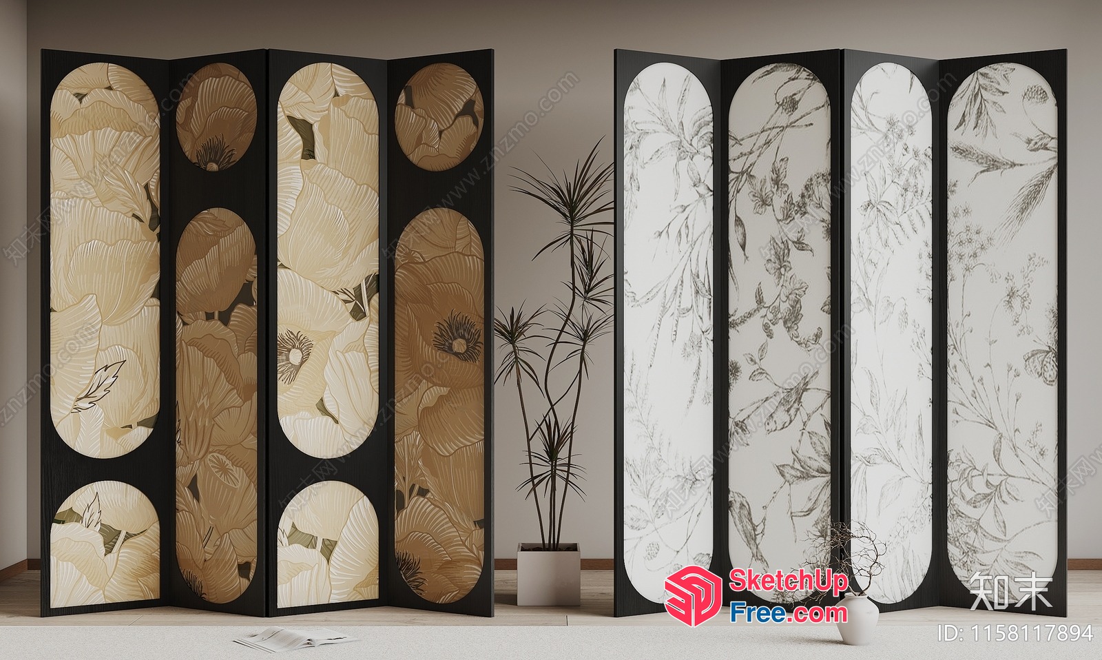 Elegant Partition Screen With Floral And Leaf Patterns 3D SketchUp File