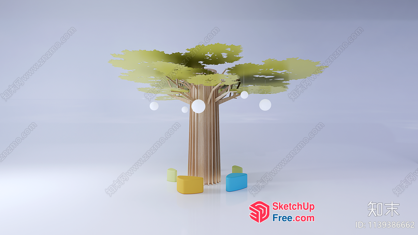 Modern Tree Sculpture With Colorful Seats 3D SketchUp File