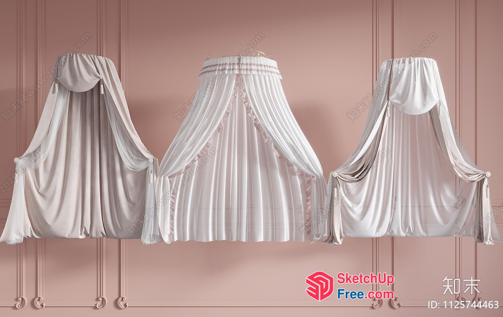 Elegant White Canopy Bed With Flowing Drapes 3D SketchUp File