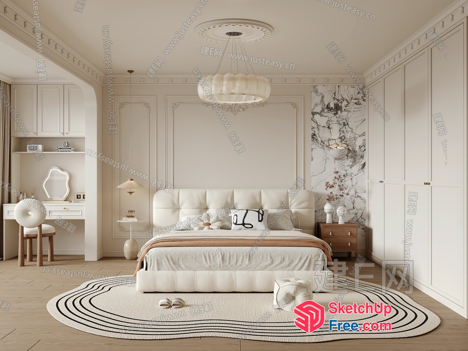 Elegant White And Creamy Master Bedroom Interior 3D SketchUp File