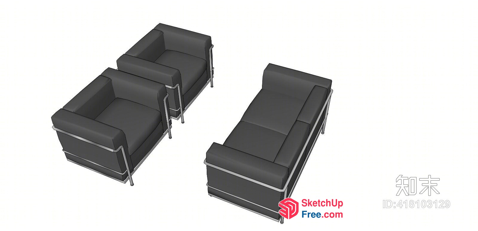 Modern Black Leather Sofa And Chair Set 3D SketchUp File
