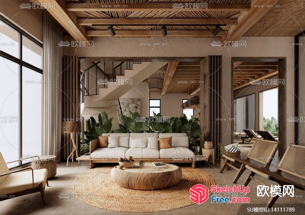 Modern Minimalist Japanese Style Living Room 3D SketchUp File
