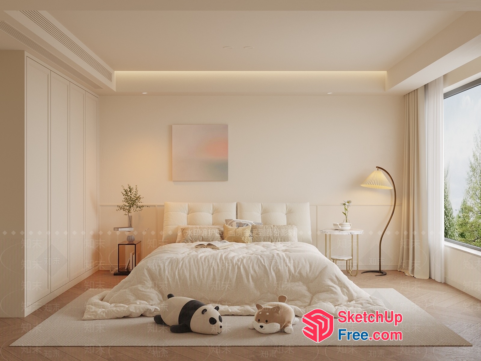 Cozy Minimalist Bedroom With Neutral Color Scheme And Natural Light 3D SketchUp File