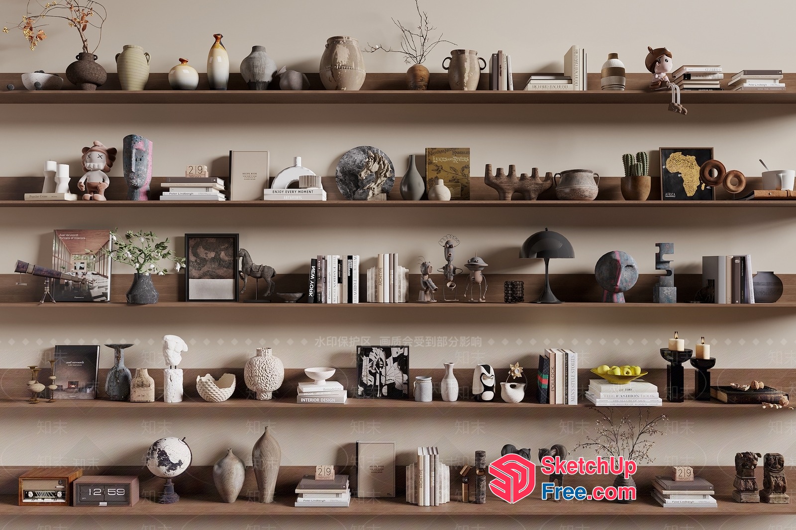 Modern Decorative Shelf With Vases And Books 3D SketchUp File