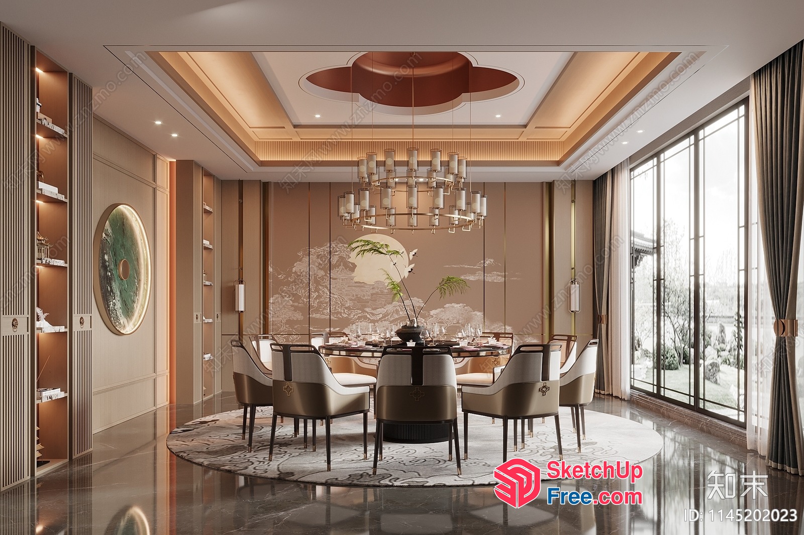 Luxurious Modern Dining Room Interior With Elegant Lighting And Decor 3D SketchUp File