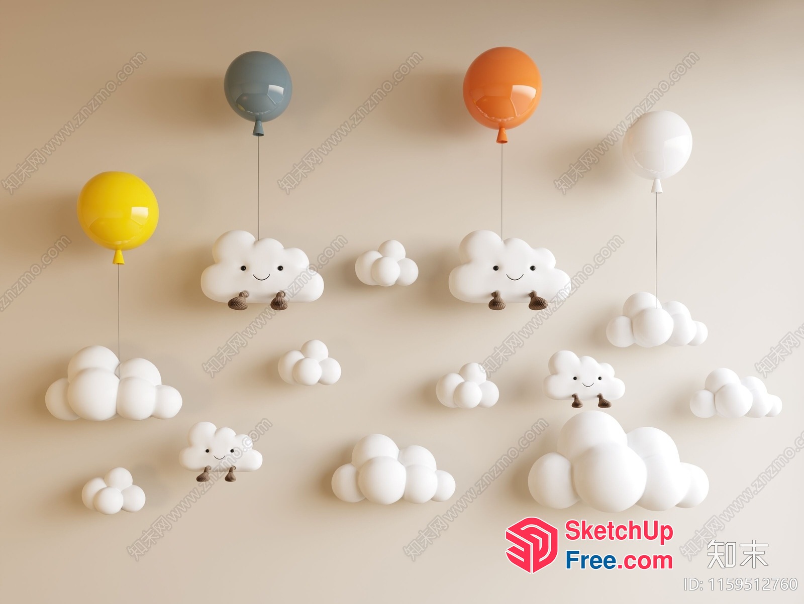 Colorful Clouds And Balloons Decor 3D SketchUp File