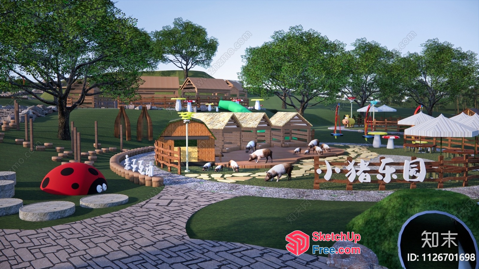 Farm-Themed Playground With Animals And Play Equipment 3D SketchUp File