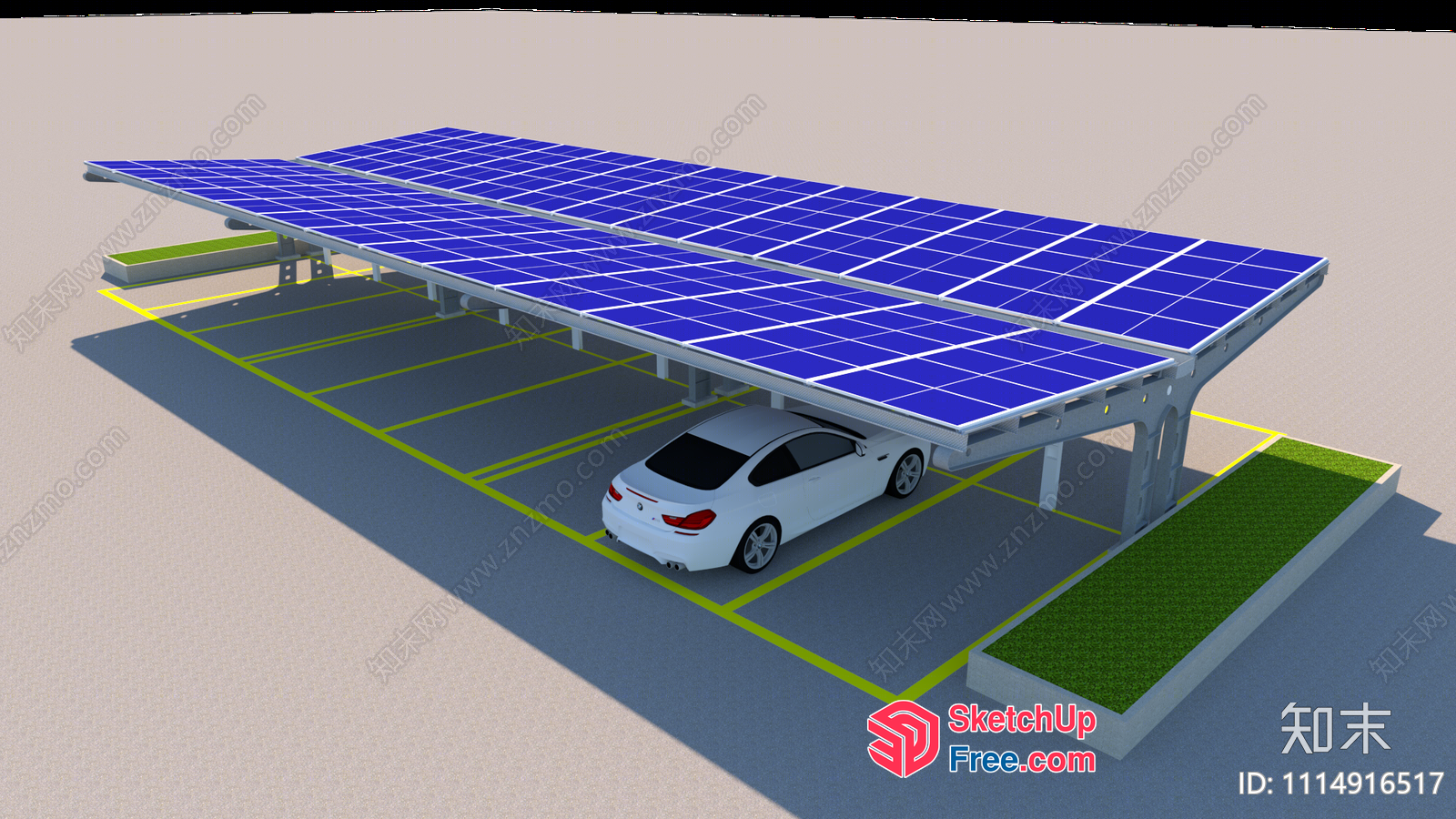 Solar Panel Car Parking Lot 3D SketchUp File