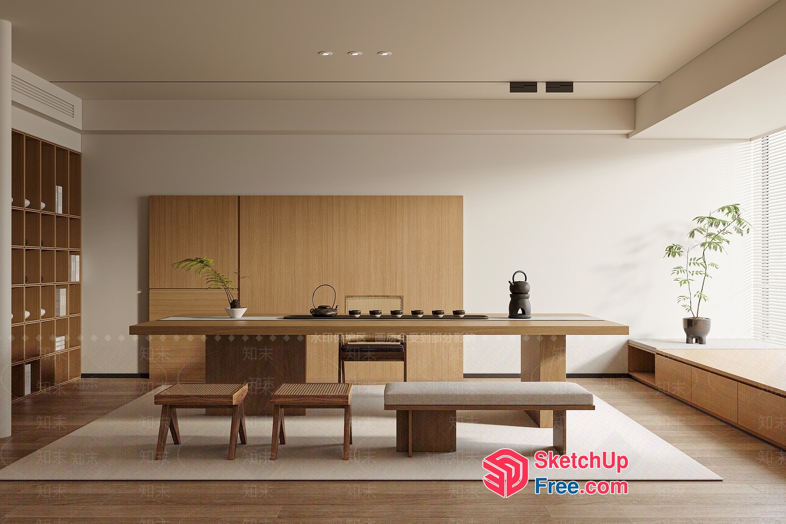 Minimalist Japanese Style Interior With Wood Accents 3D SketchUp File