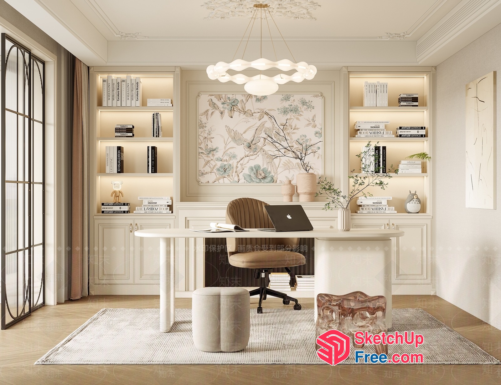 Elegant White Office Space With Classic Moulding 3D SketchUp File