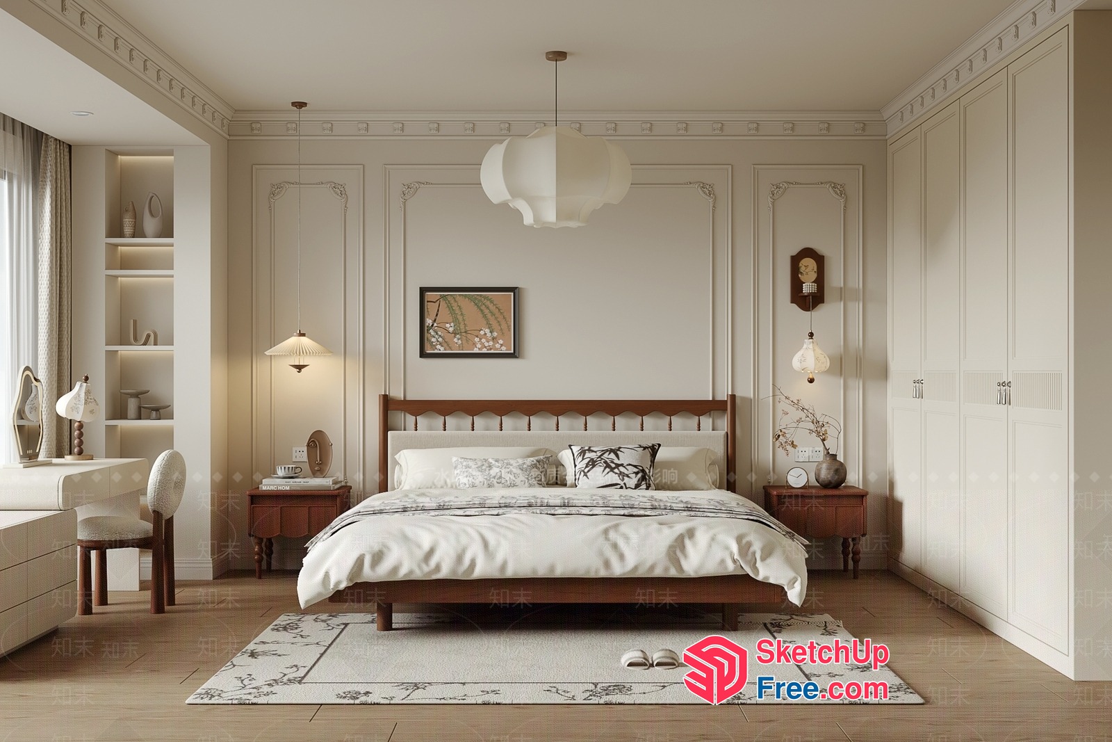 Elegant Creamy Style Bedroom Interior 3D SketchUp File