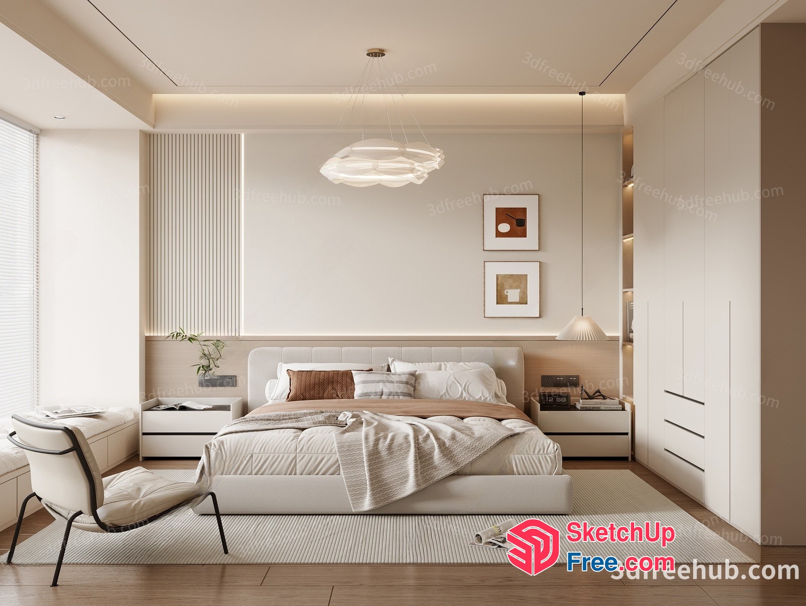 Modern Minimalist Japanese Style Bedroom Interior 3D SketchUp File