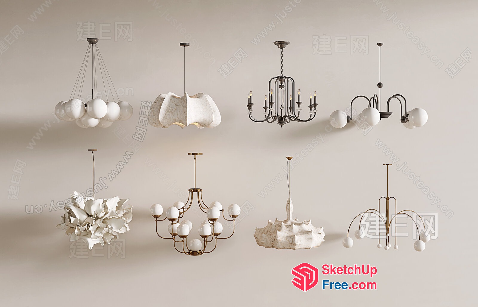 Elegant White Chandeliers With Modern Design 3D SketchUp File