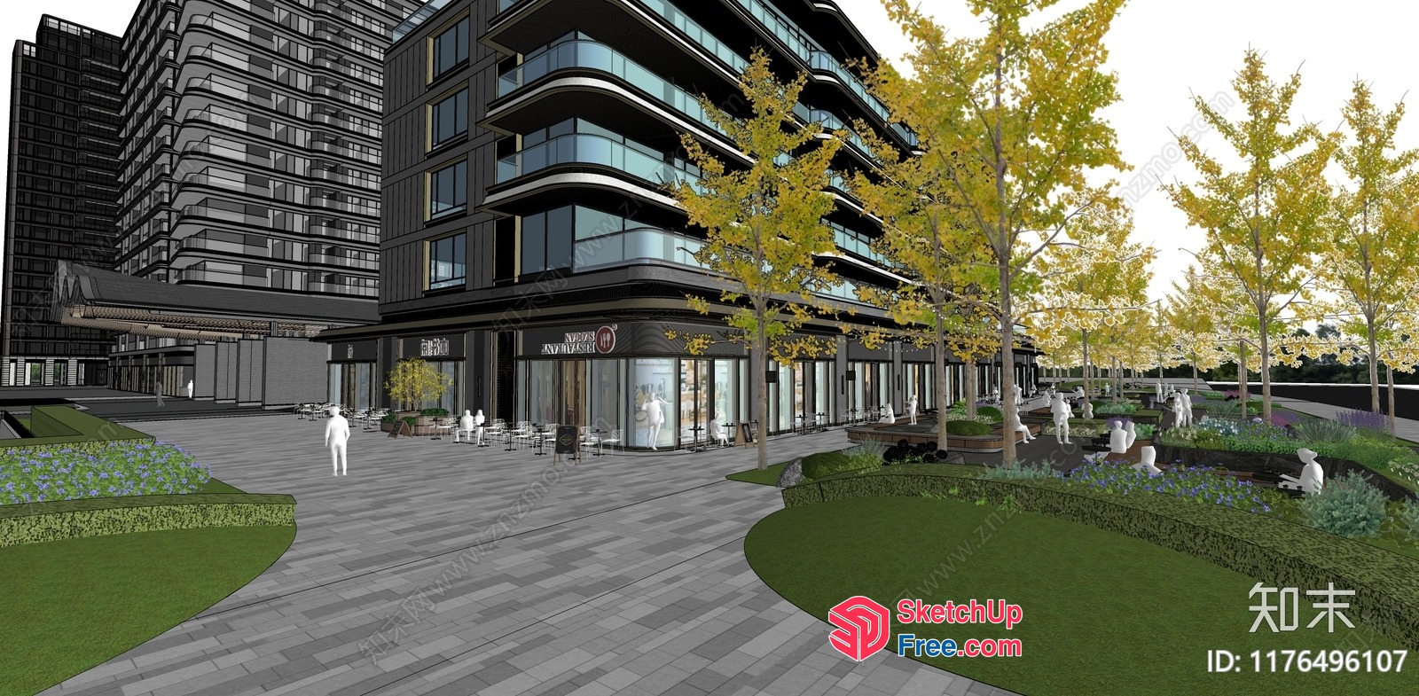 Modern Urban Commercial Street With Glass Curtain Wall 3D SketchUp File